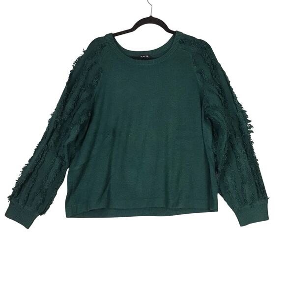 1.State Women’s Sweater Large Green Fringe Sleeve Textured Knit Pullover NWOT - Picture 4 of 12